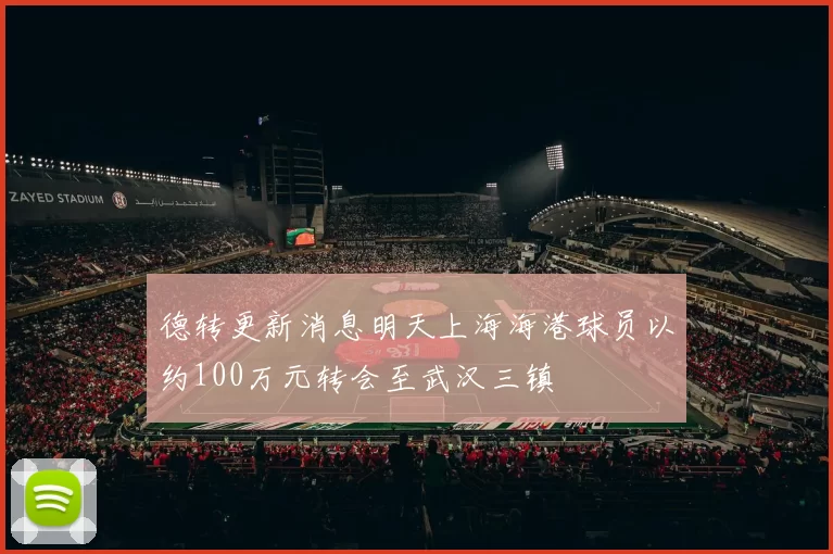 德转更新消息明天上海海港球员以约100万元转会至武汉三镇